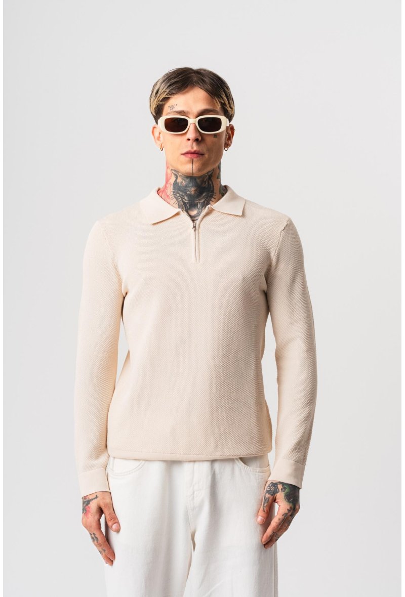 Polo maille manche longue col zippé