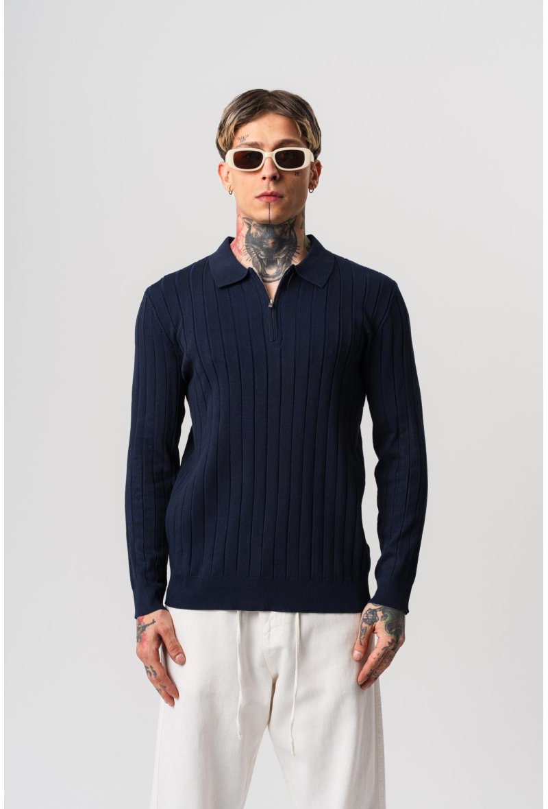 Polo maille côtelée col zippé